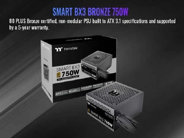 Alt view image 3 of 11 - Thermaltake Smart BX3 750W 80Plus Bronze ATX 3.1 Standard Power Supply; Non-Modular; PS-SPD-0750NNFABU-3; 5 Year Warranty