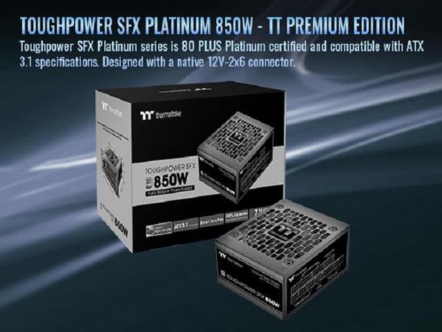 Alt view image 2 of 17 - Thermaltake Toughpower SFX 850W 80Plus Platinum; 450W 12V-2x6 Connector Included; Full Modular; 90mm Fan PS-STP-0850FNFAPU-1; 7 Year Warranty