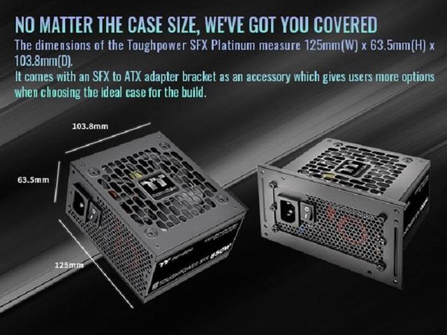 Alt view image 4 of 17 - Thermaltake Toughpower SFX 850W 80Plus Platinum; 450W 12V-2x6 Connector Included; Full Modular; 90mm Fan PS-STP-0850FNFAPU-1; 7 Year Warranty