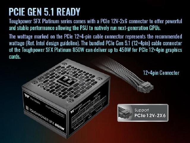 Alt view image 6 of 17 - Thermaltake Toughpower SFX 850W 80Plus Platinum; 450W 12V-2x6 Connector Included; Full Modular; 90mm Fan PS-STP-0850FNFAPU-1; 7 Year Warranty