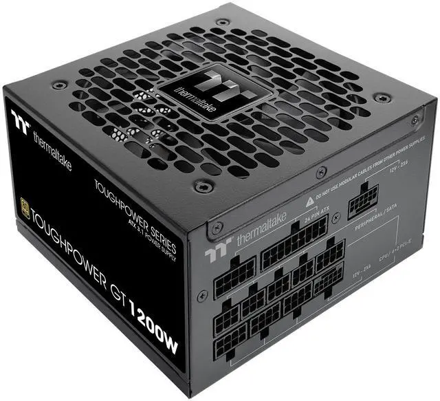 Main image of Thermaltake Toughpower GT 1200W; ATX 3.1; x2 Native PCIe 5.1 12V-2x6; Full Modular; Flat Cables; Color Matched Connectors; Japanese Main Capacitors; 80 Plus Gold Certified; 140mm; Black; PS-TPT-1200FNFAGU-3