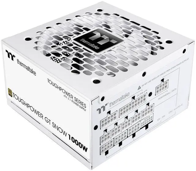 Alt view image 5 of 6 - Thermaltake Toughpower GT 1000W; ATX 3.1; Native PCIe 5.1 12V-2x6; Full Modular; Flat Cables; Color Matched Connectors; Japanese Main Capacitors; 80 Plus Gold Certified; 140mm; Snow; PS-TPT-1000FNFAGU-W