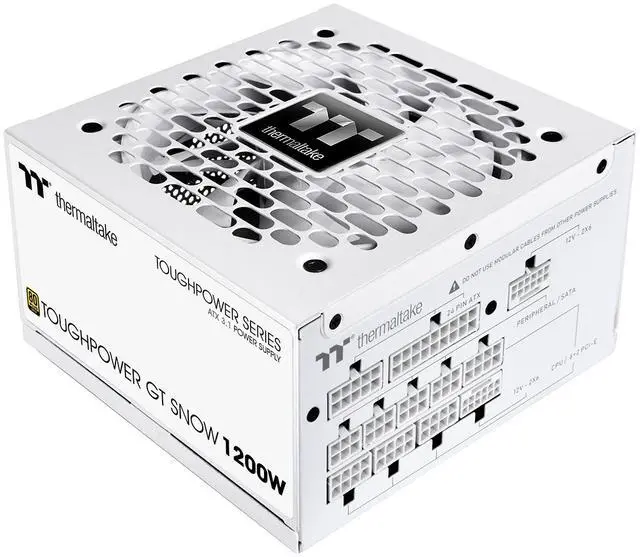 Alt view image 4 of 5 - Thermaltake Toughpower GT 1200W; ATX 3.1; x2 Native PCIe 5.1 12V-2x6; Full Modular; Flat Cables; Color Matched Connectors; Japanese Main Capacitors; 80 Plus Gold Certified; 140mm; Snow; PS-TPT-1200FNFAGU-W