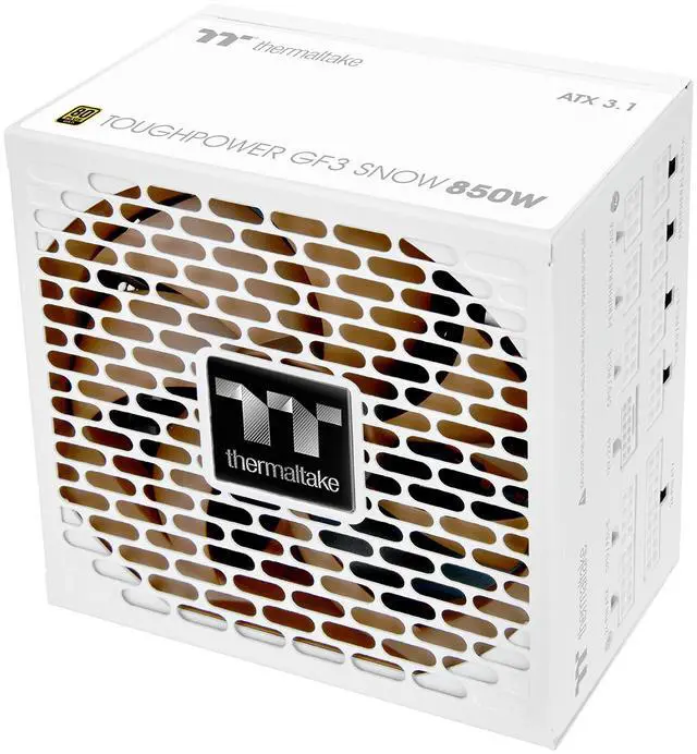 Alt view image 3 of 7 - Thermaltake Toughpower GF3 850W; ATX 3.1; Native PCIe 5.1 12V-2x6; Full Modular; Flat Cables; Color Matched Connectors; Japanese Main Capacitors; Colored Custom 135mm Fan; 80 Plus Gold Certified; Snow; PS-TPD-0850FNFAGU-S