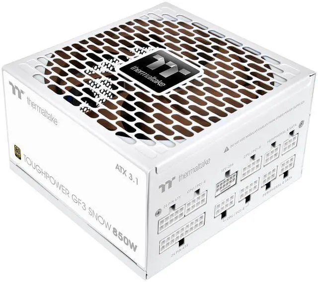 Alt view image 4 of 7 - Thermaltake Toughpower GF3 850W; ATX 3.1; Native PCIe 5.1 12V-2x6; Full Modular; Flat Cables; Color Matched Connectors; Japanese Main Capacitors; Colored Custom 135mm Fan; 80 Plus Gold Certified; Snow; PS-TPD-0850FNFAGU-S