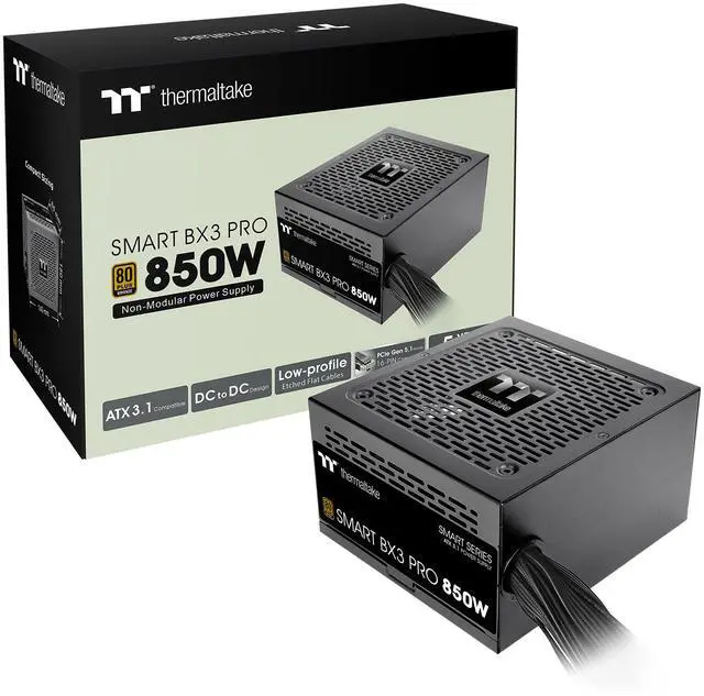 Alt view image 4 of 4 - Thermaltake Smart BX3 Pro 850W; ATX 3.1; Native PCIe 5.1 12V-2X6; Non-Modular; Etched Flat Cables; Dual-Color H++ Connectors; 105°C Main Capacitor; 80 Plus Bronze Certified; Black; PS-SPD-0850NNFABU-7