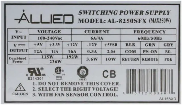 Alt view image 4 of 6 - APEX AL-8250SFX 250 W SFX12V Ver.3.1 Power Supply