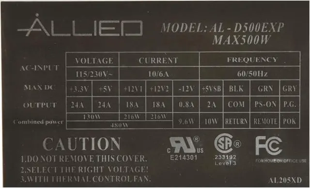 Alt view image 5 of 7 - APEX AL-D500EXP 500W ATX12V Power Supply