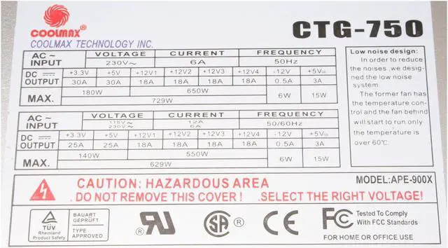 Alt view image 3 of 9 - COOLMAX CTG-750 750 W ATX12V SLI Certified CrossFire Ready Active PFC Power Supply