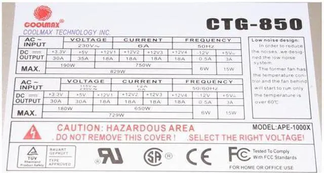 Alt view image 3 of 9 - COOLMAX CTG-850 850 W ATX12V SLI Certified CrossFire Ready Active PFC Power Supply