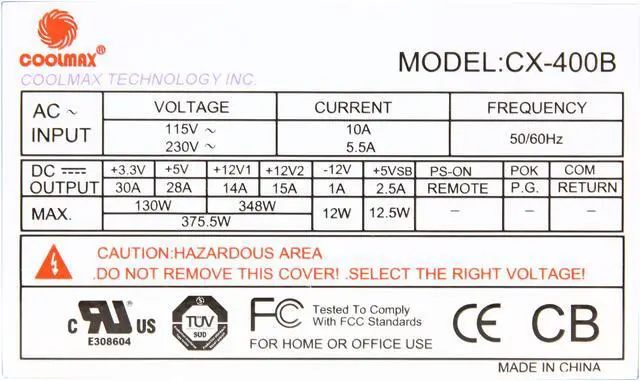 Alt view image 5 of 7 - COOLMAX CX-400B 400 W ATX v2.01 Power Supply