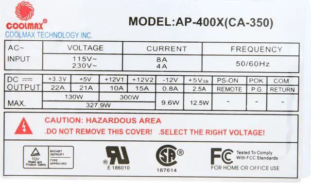 Alt view image 4 of 6 - COOLMAX CA-350 350 W ATX Power Supply