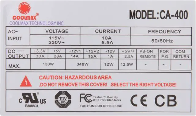 Alt view image 4 of 8 - COOLMAX CA-400 400 W ATX v2.01 Power Supply