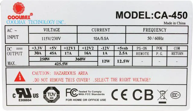 Alt view image 4 of 6 - COOLMAX CA-450 450 W ATX v2.0 Power Supply