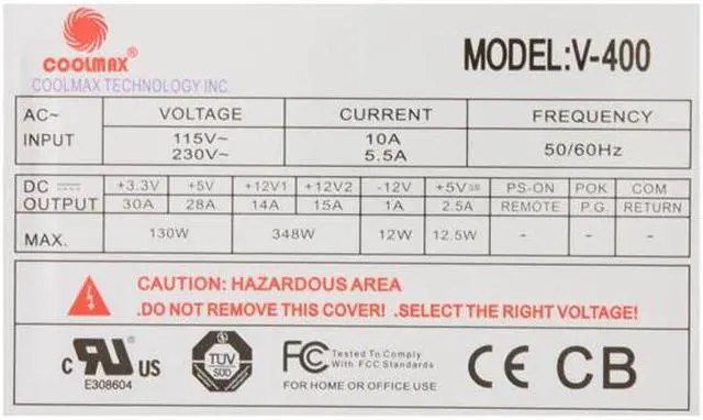 Alt view image 4 of 8 - COOLMAX V-400 400 W ATX v2.01 Non-Modular Power Supply