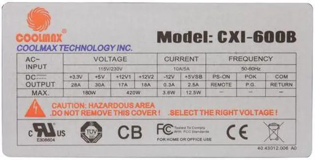 Alt view image 5 of 10 - COOLMAX CXI-600B 600W ATX12V ATX 12V v2.2 SLI Certified / CrossFire Ready and Compatible with Core i3/i5/i7 Power Supply