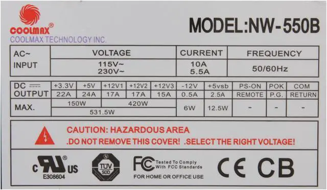 Alt view image 5 of 9 - COOLMAX NW-550B 550 W ATX 12V v2.2 and Compatible with Core i3/i5/i7 Power Supply