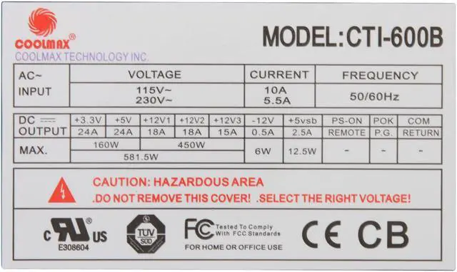 Alt view image 4 of 8 - COOLMAX CTI-600B 600 W ATX12V Power Supply