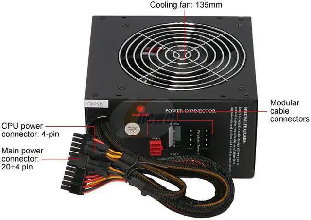 Alt view image 4 of 9 - COOLMAX CU-500B 500 W ATX 12V V2.2/EPS 12V V2.91 Modular Power Supply