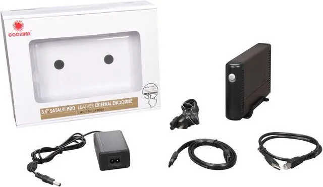 Alt view image 5 of 5 - COOLMAX HD-380BK-eSATA Leather & Aluminum 3.5" Black SATA eSATA + USB 2.0 OTB Function External Enclosure
