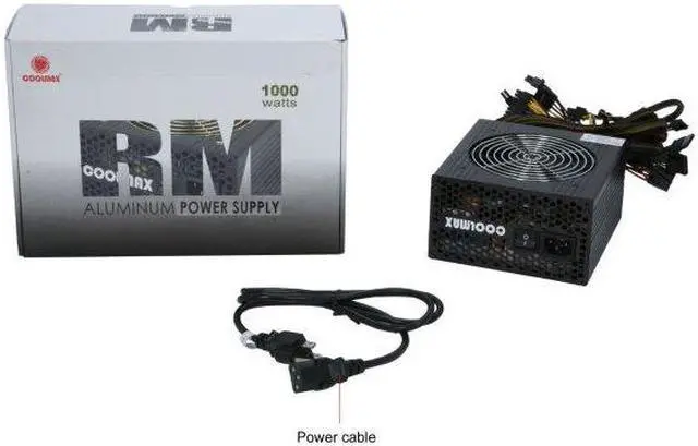 Alt view image 7 of 7 - COOLMAX RM-1000B 1000W ATX 12V v2.2/ EPS12V v2.91 SLI / CrossFire Ready Active PFC and Compatible with Core i3/i5/i7 Power Supply