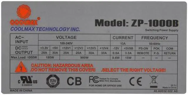 Alt view image 10 of 12 - COOLMAX ZP-1000B 1000W ATX 12V v2.3 / EPS12V V2.91 SLI / Crossfire ready / 3 way 80 PLUS BRONZE Certified Modular Active PFC and Compatible with Core i3/i5/i7 Power Supply