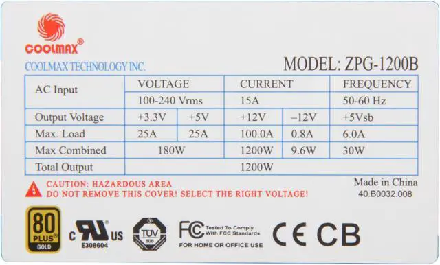 Alt view image 5 of 7 - Coolmax 1200W ATX12V v2.3 /EPS 12V v2.92 SLI Ready CrossFire Ready 80 PLUS GOLD Certified Modular Active PFC Compatible with Core i7 Power Supply