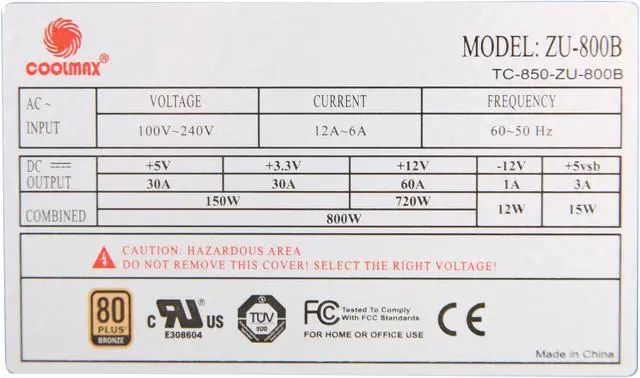 Alt view image 5 of 7 - COOLMAX ZU Series ZU-800B 800 W ATX12V / EPS12V SLI Ready CrossFire Ready 80 PLUS BRONZE Certified Modular Active PFC Power Supply