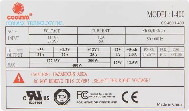 Alt view image 5 of 7 - COOLMAX I-400 400 W ATX12V Power Supply