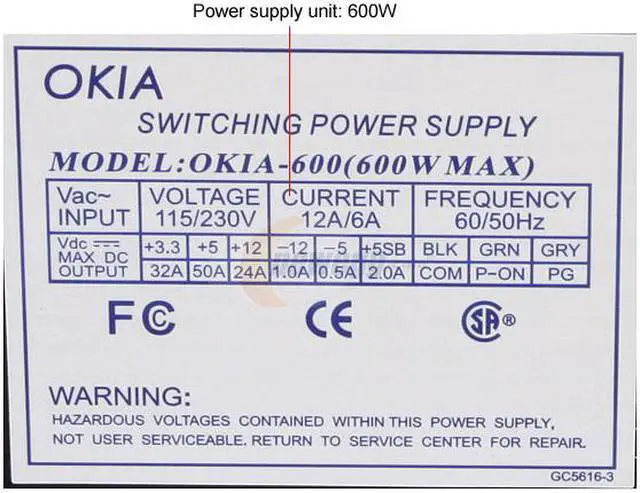 Alt view image 3 of 9 - Broadway Com Corp P4-OKIA600-BLACK 600 W ATX Power Supply