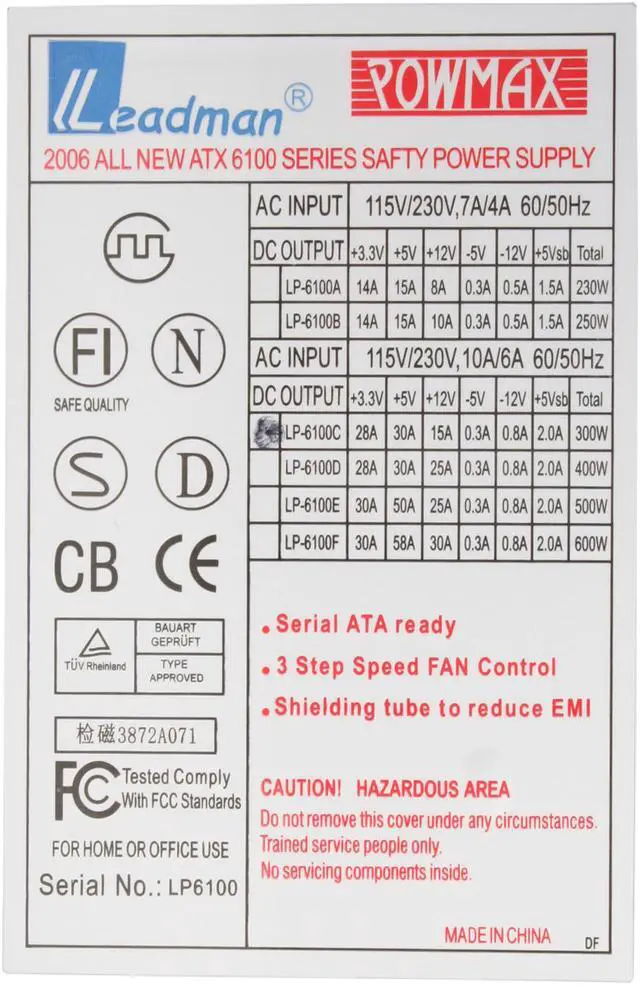 Alt view image 2 of 7 - POWMAX LP6100C 300 W ATX Power Supply