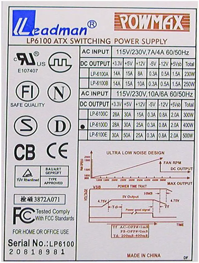 Alt view image 3 of 7 - POWMAX LP6100D 400 W ATX12V Power Supply