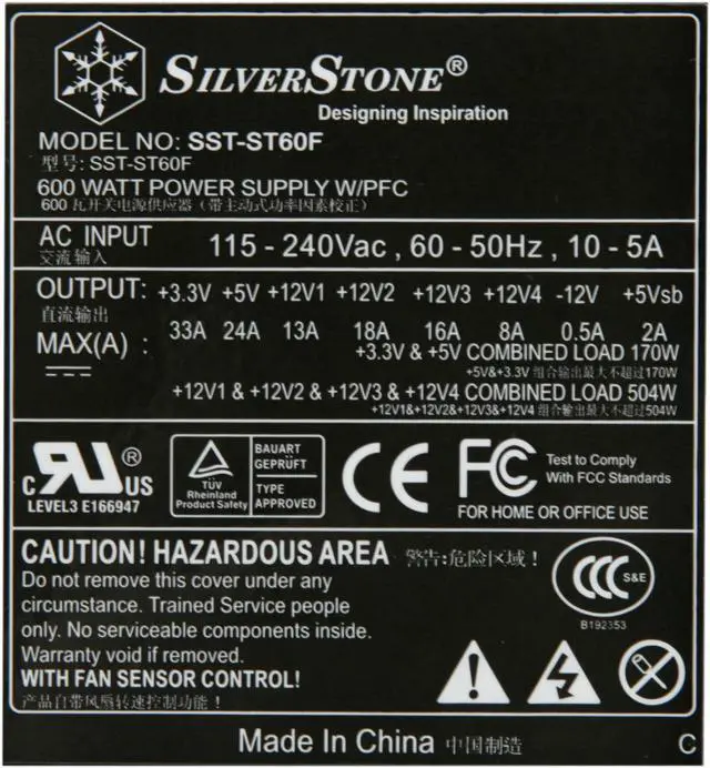 Alt view image 5 of 7 - SilverStone ST60F 600 W ATX 12V 2.01 / EPS 12V SLI Ready Active PFC Power Supply
