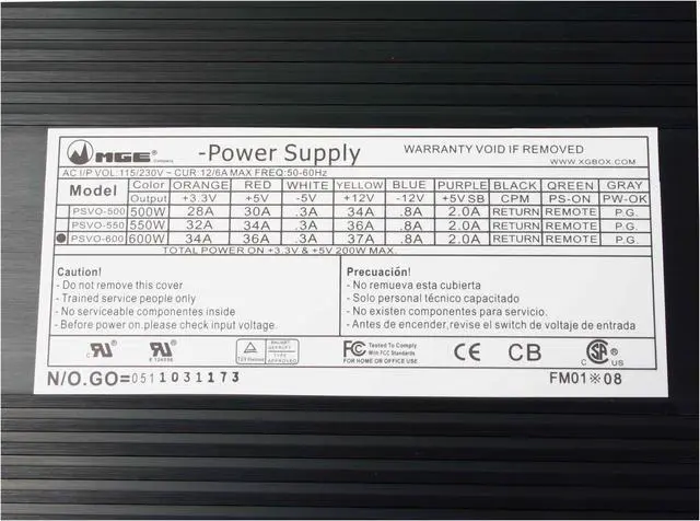 Alt view image 9 of 9 - XG VORTEC PSVO-600 600 W ATX12V Power Supply
