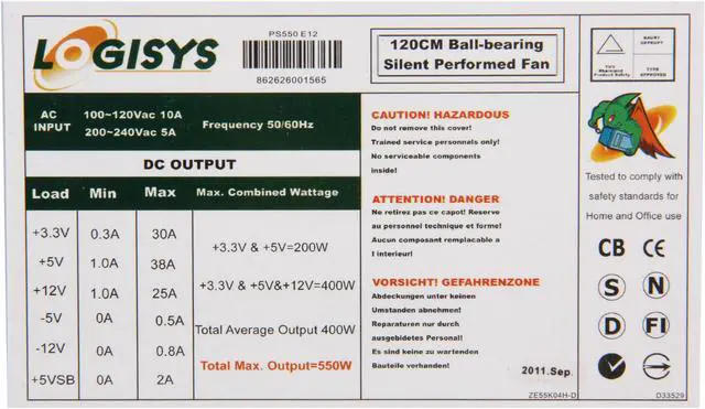 Alt view image 5 of 7 - LOGISYS Computer PS550E12 550 W ATX12V Power Supply