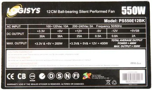 Alt view image 5 of 7 - LOGISYS Computer PS550E12BK 550 W ATX12V Power Supply