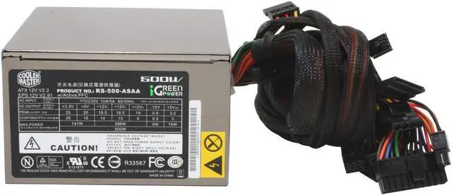 Alt view image 3 of 9 - Cooler Master iGreen Power 500 RS-500-ASAA 500 Watts Continuous ATX Form Factor 12V V2.2 / SSI standard EPS 12V V2.91 SLI Certified CrossFire Ready 80 PLUS Certified Active PFC (0.99) PFC Power Supply