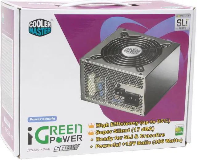 Alt view image 9 of 9 - Cooler Master iGreen Power 500 RS-500-ASAA 500 Watts Continuous ATX Form Factor 12V V2.2 / SSI standard EPS 12V V2.91 SLI Certified CrossFire Ready 80 PLUS Certified Active PFC (0.99) PFC Power Supply