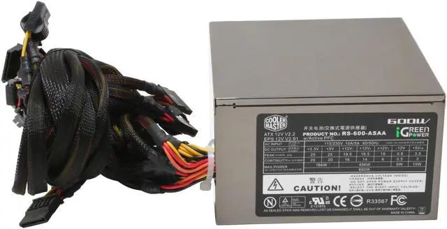 Alt view image 4 of 9 - Cooler Master RS-600-ASAA 600 Watts Continuous ATX Form Factor 12V V2.2 / SSI standard EPS 12V V2.91 SLI Certified CrossFire Ready 80 PLUS Certified Active PFC (0.99) PFC Power Supply
