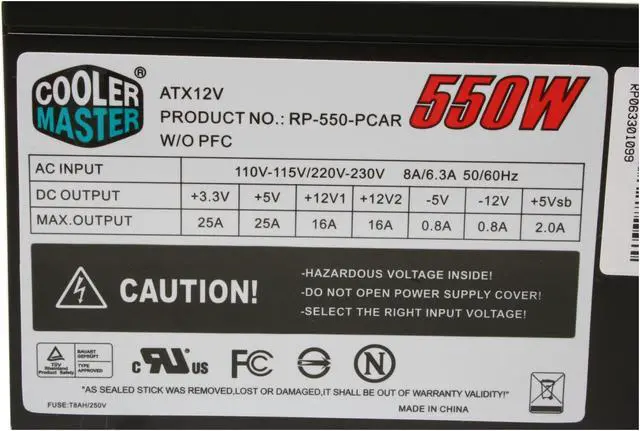 Alt view image 4 of 9 - Cooler Master eXtreme Power RP-550-PCAR 550 W ATX from factor 12V V2.01 Power Supply