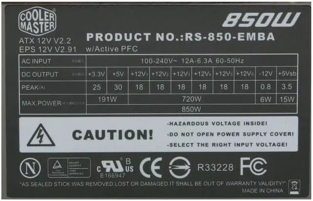 Alt view image 4 of 8 - Cooler Master Real Power Pro RS-850-EMBAD1-US 850 W ATX12V / EPS12V SLI Certified CrossFire Ready 80 PLUS Certified Active PFC Power Supply