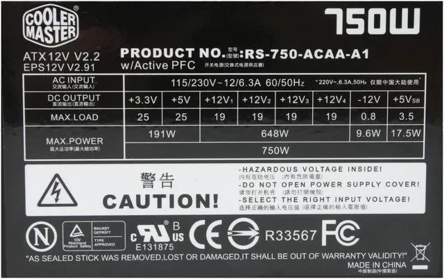 Alt view image 3 of 9 - Cooler Master Real Power Pro RS-750-ACAA-A1 750 W ATX12V / EPS12V SLI Certified CrossFire Ready 80 PLUS Certified Active PFC Power Supply