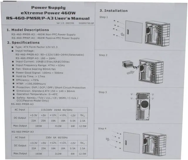 Alt view image 9 of 10 - Cooler Master eXtreme Power Plus RS-460-PMSR-A3 460 W ATX12V V2.3 Power Supply