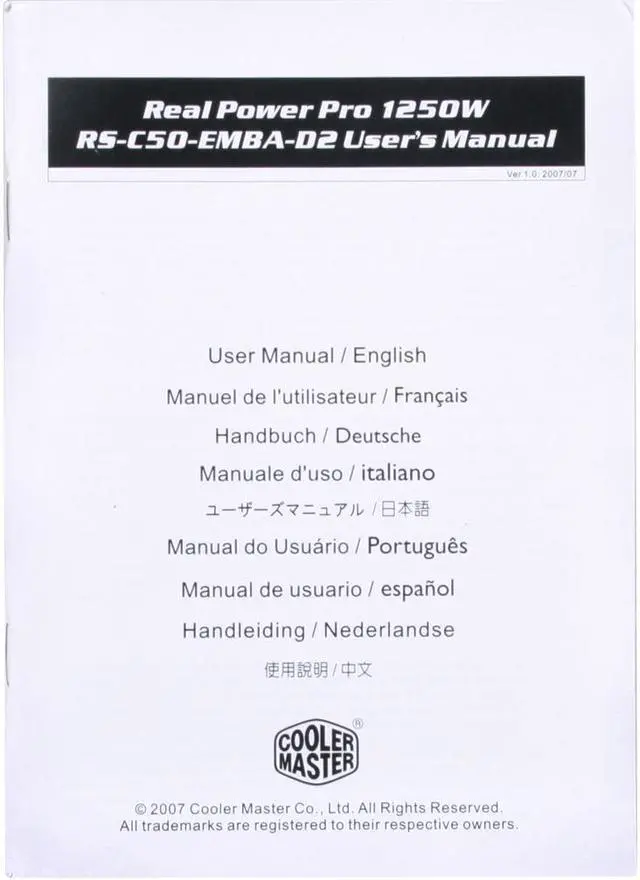 Alt view image 9 of 10 - Cooler Master Real Power Pro RS-C50-EMBA-D2 1250 W ATX Form Factor 12V V2.3 / SSI standard EPS 12V V2.92 SLI Ready CrossFire Ready 80 PLUS Certified Active PFC Power Supply