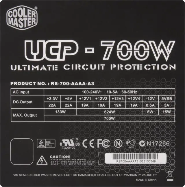 Alt view image 5 of 10 - Cooler Master UCP RS700-AAAAA3 700 W ATX12V / EPS12V SLI Certified CrossFire Ready 80 PLUS SILVER Certified Power Supply