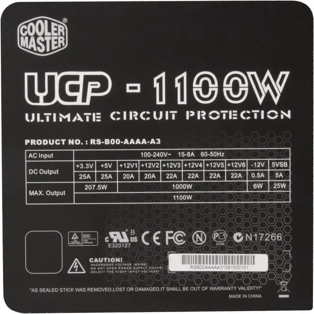 Alt view image 5 of 10 - Cooler Master UCP RSB00-AAAAA3 1100 W ATX12V / EPS12V SLI Certified CrossFire Ready 80 PLUS SILVER Certified Power Supply