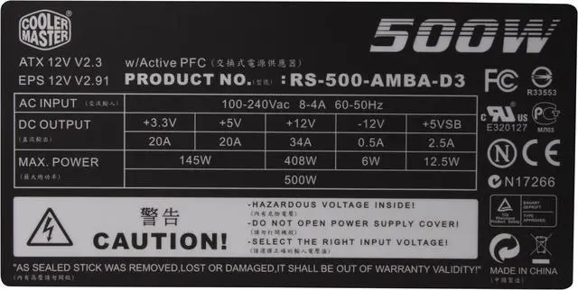 Alt view image 5 of 10 - COOLER MASTER Silent Pro M500 RS-500-AMBA-D3 500W ATX12V V2.3 SLI Certified CrossFire Ready 80 PLUS Certified Modular Active PFC Power Supply