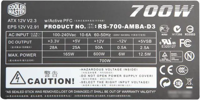Alt view image 5 of 7 - COOLER MASTER Silent Pro M700 RS-700-AMBA-D3 700W ATX12V V2.3 SLI Certified CrossFire Ready 80 PLUS BRONZE Certified Modular Active PFC Power Supply