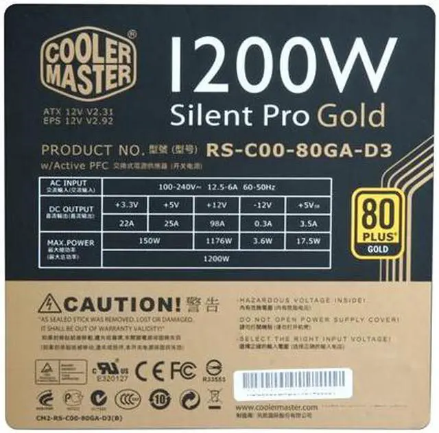 Alt view image 5 of 7 - Cooler Master Silent Pro Gold - 1200W Power Supply with 80 PLUS Gold Certification and Semi-Modular Cables