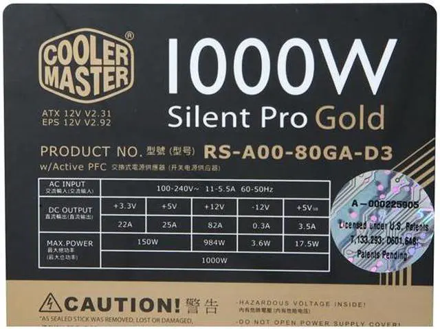 Alt view image 5 of 7 - Cooler Master Silent Pro Gold - 1000W Power Supply with 80 PLUS Gold Certification and Semi-Modular Cables